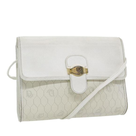 DIOR Honeycomb Canvas Shoulder Bag Pvc Leather White Gold - Picture 1 of 12